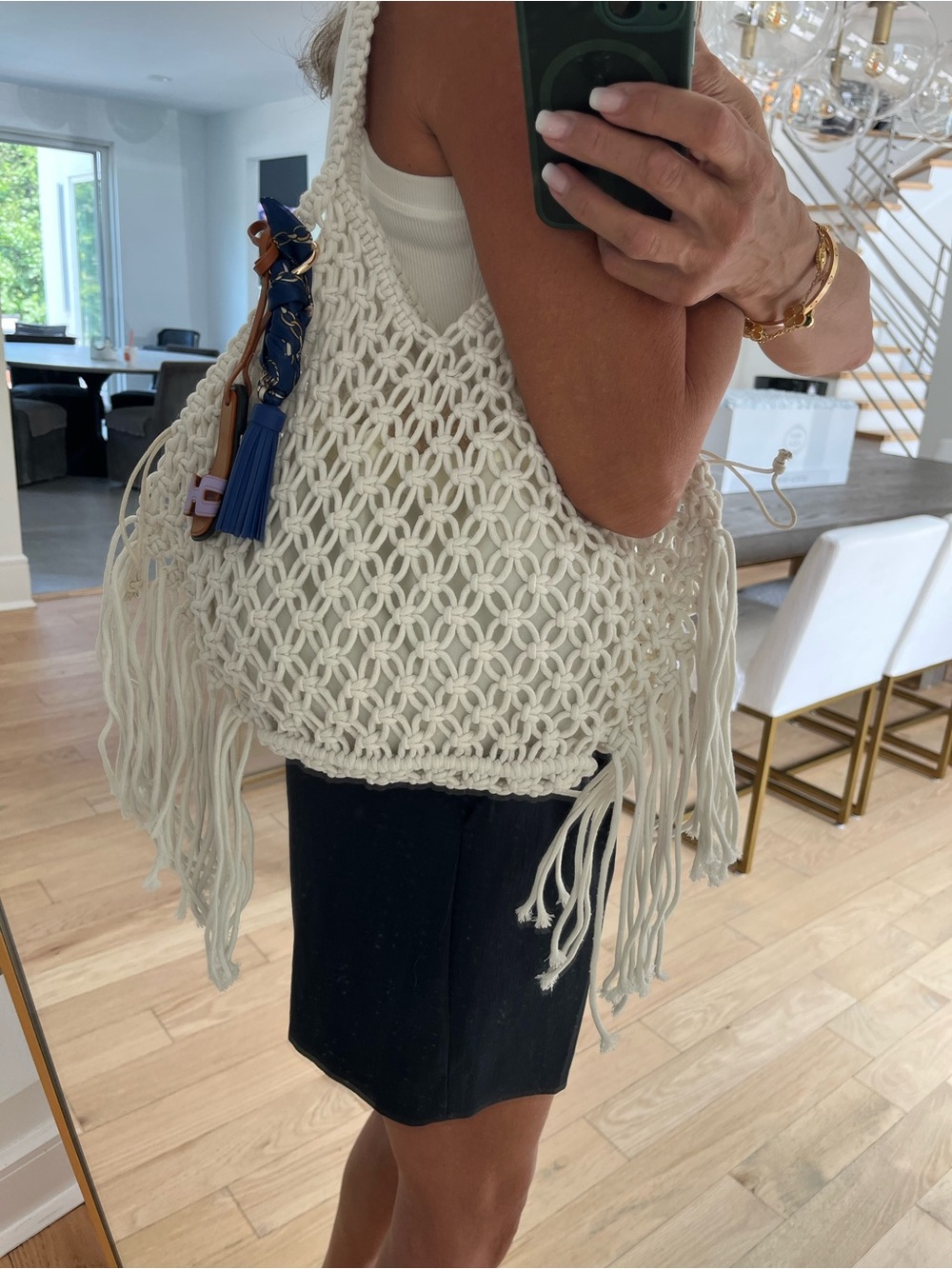 Women’s Cream Macramé Fringe Tote Bag